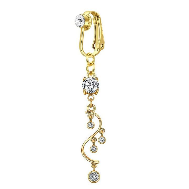 Premium Luxurious Crystal Fake Piercing Belly Ring - Amazon Trending Non-Piercing Navel Clip